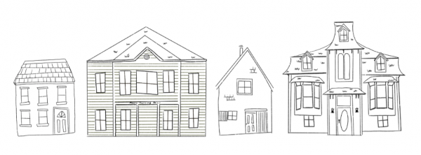 line drawing of several housing structures